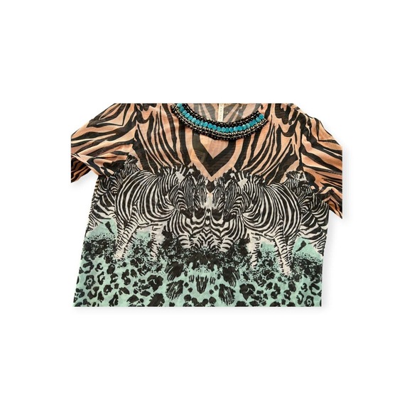 Amiani Colorful Safari Print Tunic Dress Women's Size Large, Sheer - Picture 3 of 10